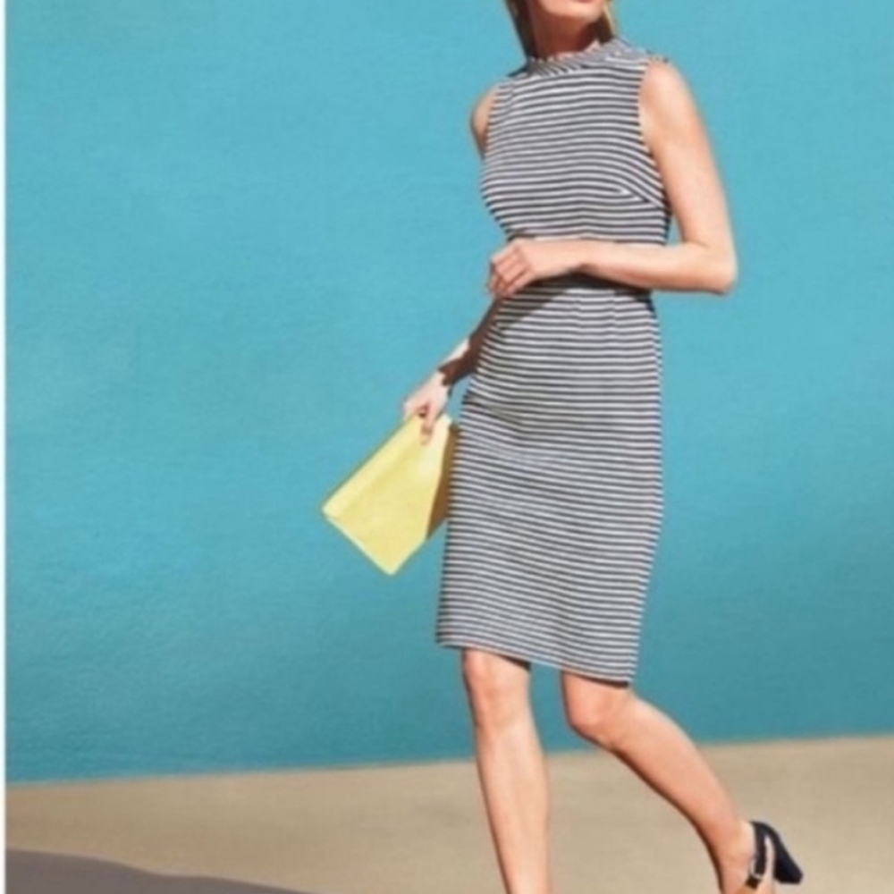 NWOT Boden Ponte Cotton Blend Navy/white Striped Fitted Dress Size 6